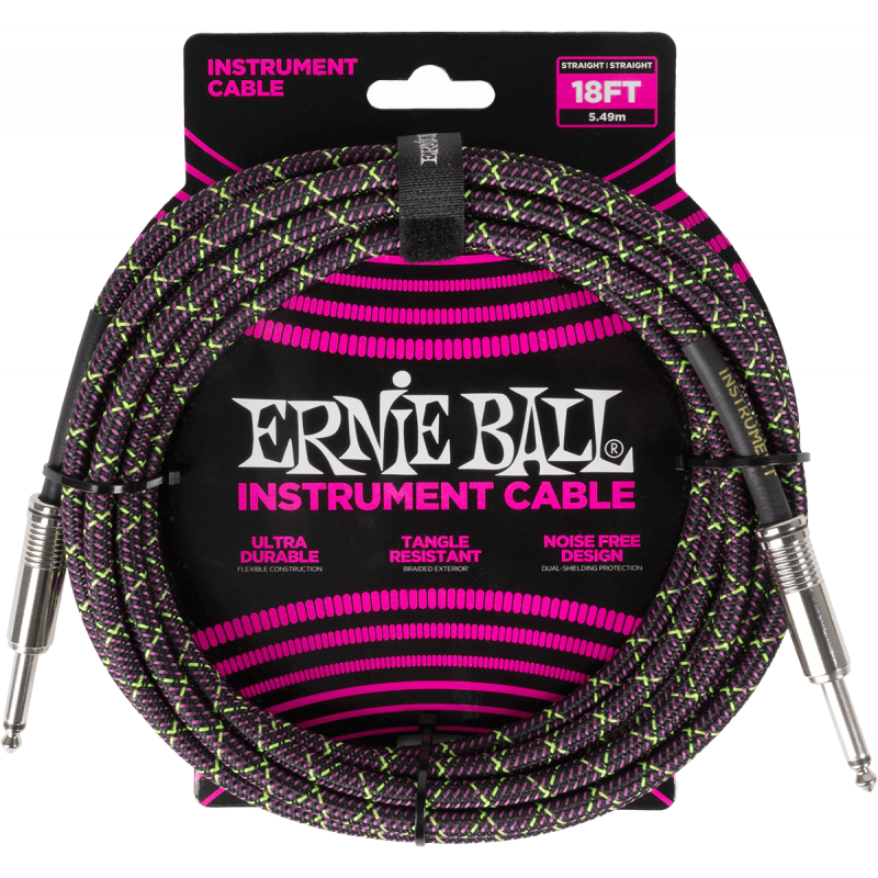 Ernie Ball 6431 - Câble instrument gaine tissée jack/jack 5,5m - Purple Python