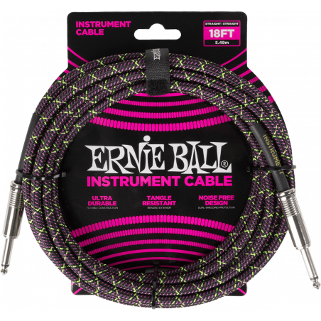 Ernie Ball 6431 - Câble instrument gaine tissée jack/jack 5,5m - Purple Python