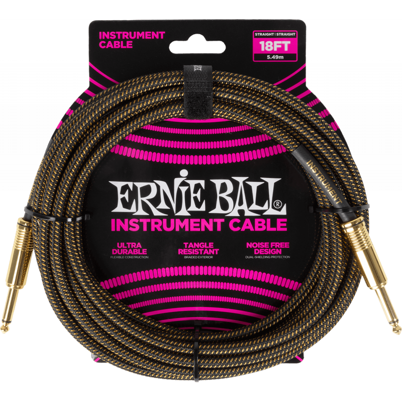 Ernie Ball 6432 - Câble instrument gaine tissée jack/jack 5,5m - Pay Dirt