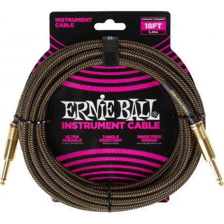 Ernie Ball 6432 - Câble instrument gaine tissée jack/jack 5,5m - Pay Dirt