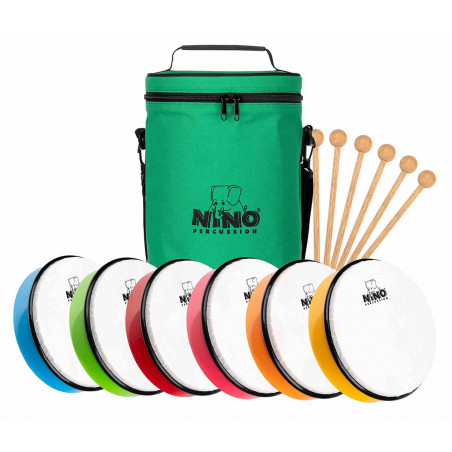 Nino NINOSET45 - Set de 6 tambourins à peau 8'' et mailloches (+ housse)