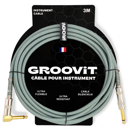 GROOVIT - Câble tressé jack-jack instrument droit/coudé 3M Vert d'eau