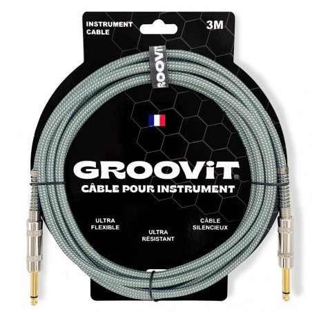 GROOVIT - Câble tressé jack-jack instrument droit/droit 3M Noir/Or Vet d'eau