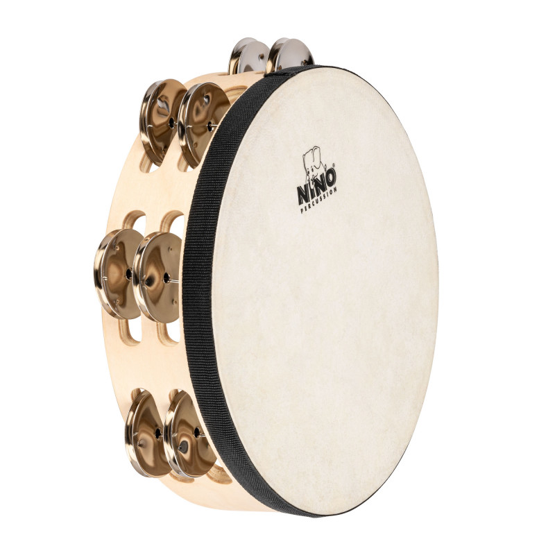 Nino NINO946 - Tambourin en bois 8" avec peau et 2 rangées de cymbalettes