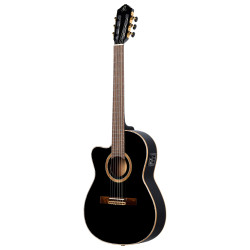 Ortega RCE138-T4BK-L - Guitare électro-classique gaucher - Noir brillant (+ housse)