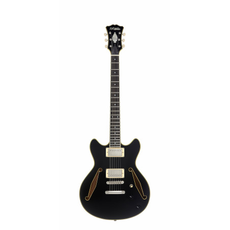 D'Angelico - Guitare Semi-Hollow body Excel Mini DC Tour - Solid Black (+ housse)