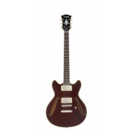 D'Angelico - Guitare Semi-Hollow body Excel Mini DC Tour - Solid Wine (+ housse)