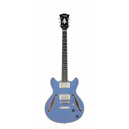 D'Angelico - Guitare Semi-Hollow body Excel Mini DC Tour - Slate Blue (+ housse)