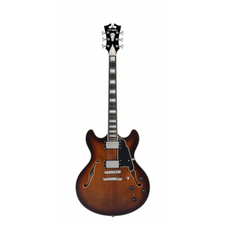 D'Angelico - Guitare Semi-Hollow body Premier DC - Brown Burst (+ housse)