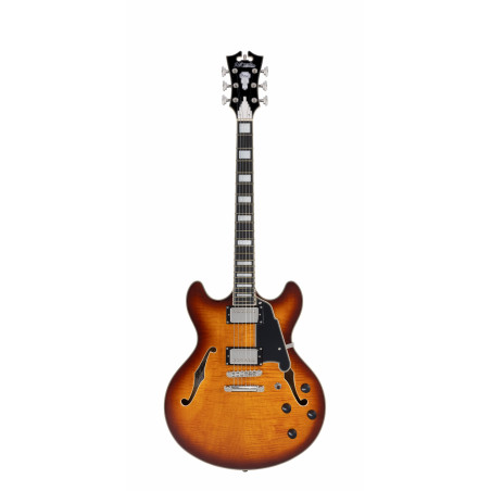 D'Angelico - Guitare Semi-Hollow body Premier DC  - Dark Iced Tea Burst (+ housse)