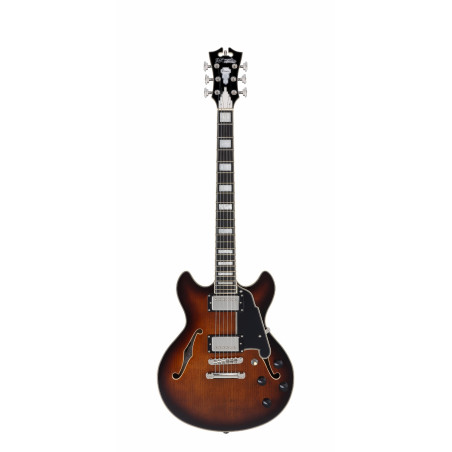 D'Angelico - Guitare Semi-Hollow body Premier Mini DC - Brown Burst (+ housse)