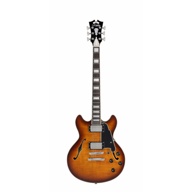 D'Angelico - Guitare Semi-Hollow body Premier Mini DC  - Dark Iced Tea Burst (+ housse)