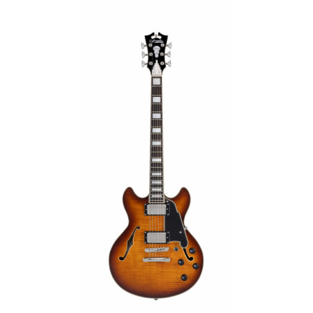 D'Angelico - Guitare Semi-Hollow body Premier Mini DC  - Dark Iced Tea Burst (+ housse)