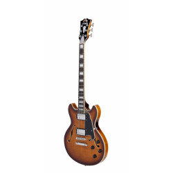 D'Angelico - Guitare Semi-Hollow body Premier Mini DC  - Dark Iced Tea Burst (+ housse)