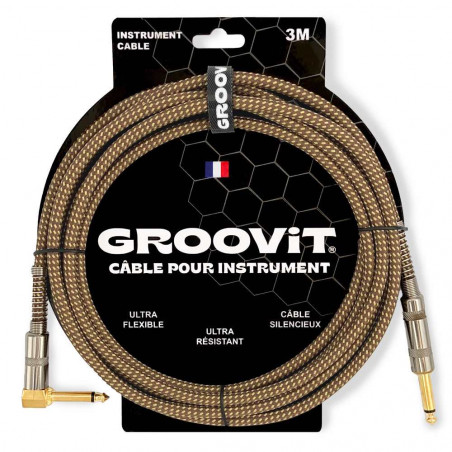 GROOVIT - Câble tressé jack-jack instrument droit/coudé 3M  marron (copie)