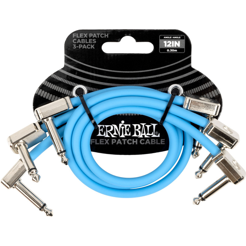 Ernie Ball 6461 - Pack de 3 câbles patch bleu - 30cm